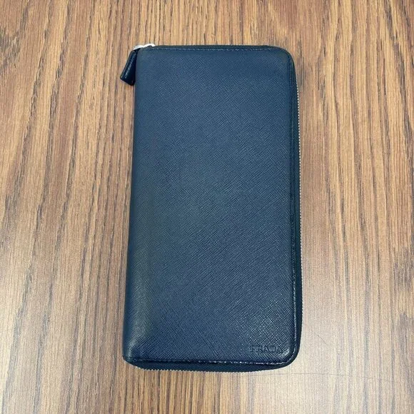 Prada 2ML220 Navy Saffiano Leather Long Organizer Wallet - Preowned